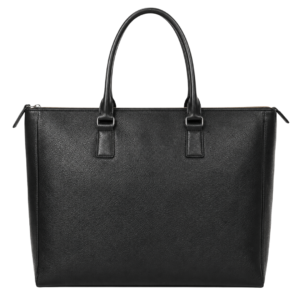 Black Leather Structured Tote Bag – Medium Zip-Top Design